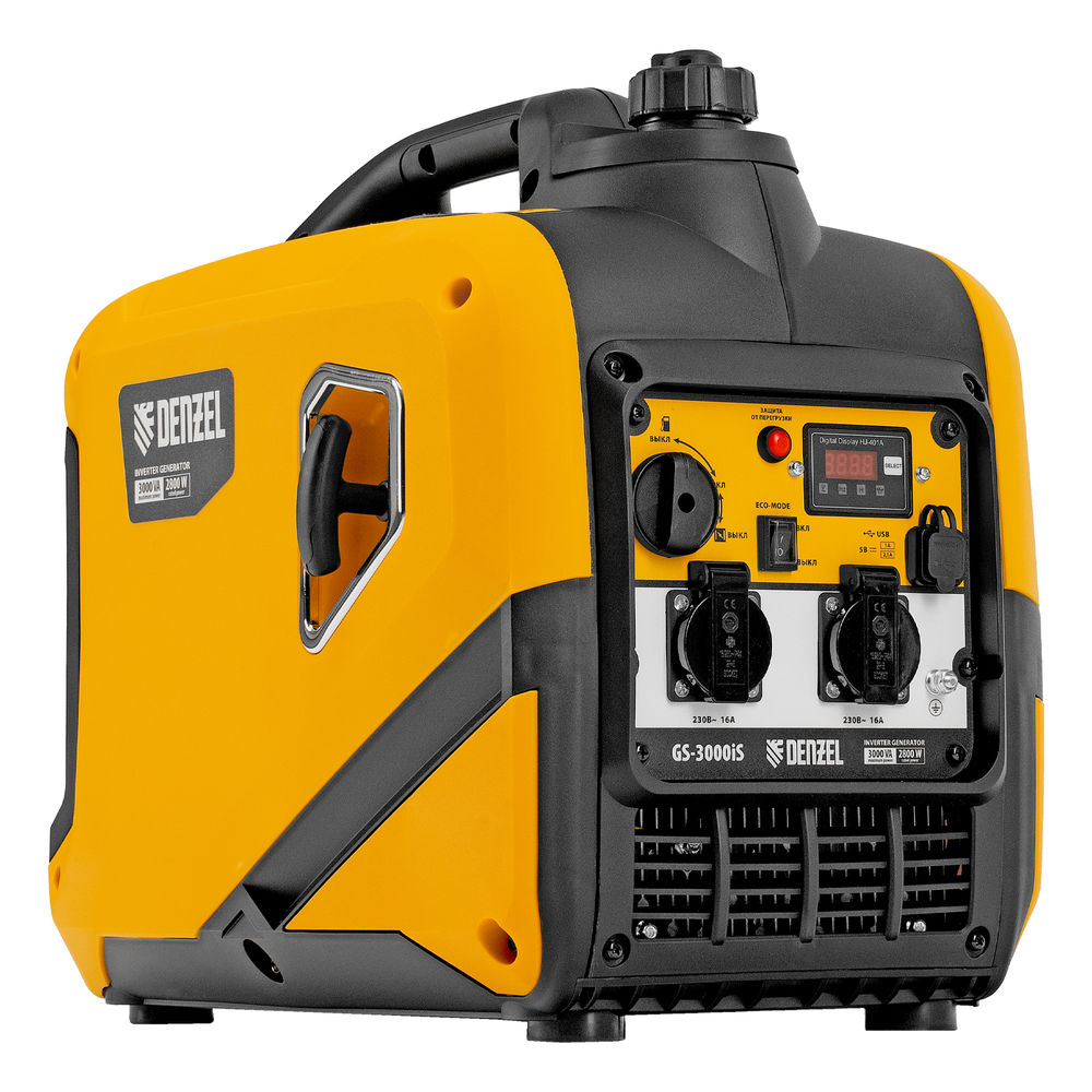 Генератор инверторный GS-3000iS, 3,0 кВт, 230 В, закрытый корпус, ручной старт DENZEL (94716)