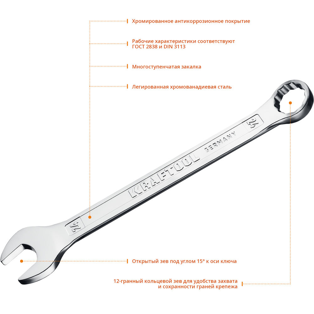 Ключ гаечный комбинированный 24 мм KRAFTOOL 27079-24