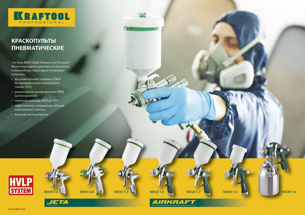 Пневматический краскопульт с верхним бачком AIRKRAFT MINI, HVLP, 1 мм KRAFTOOL 06565-1.0