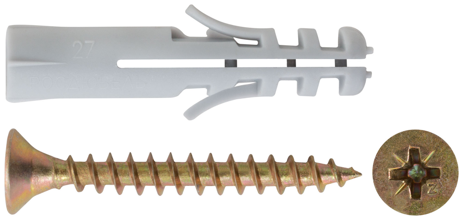 Крепление для плинтусов.Комплект: дюбель с шурупом 8х40/5х40 (фасовка 7 шт) (24893-2)