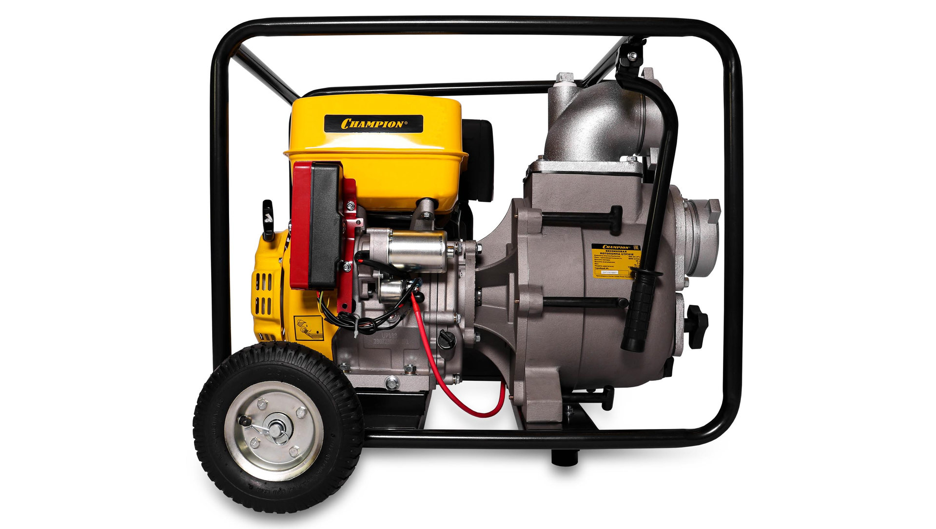Мотопомпа CHAMPION GTP101E (PRO, 4 грязная вода 1800л/мин 6/26м 13лс 6,5л 78,1кг, эл. стартер,колес (GTP101E)