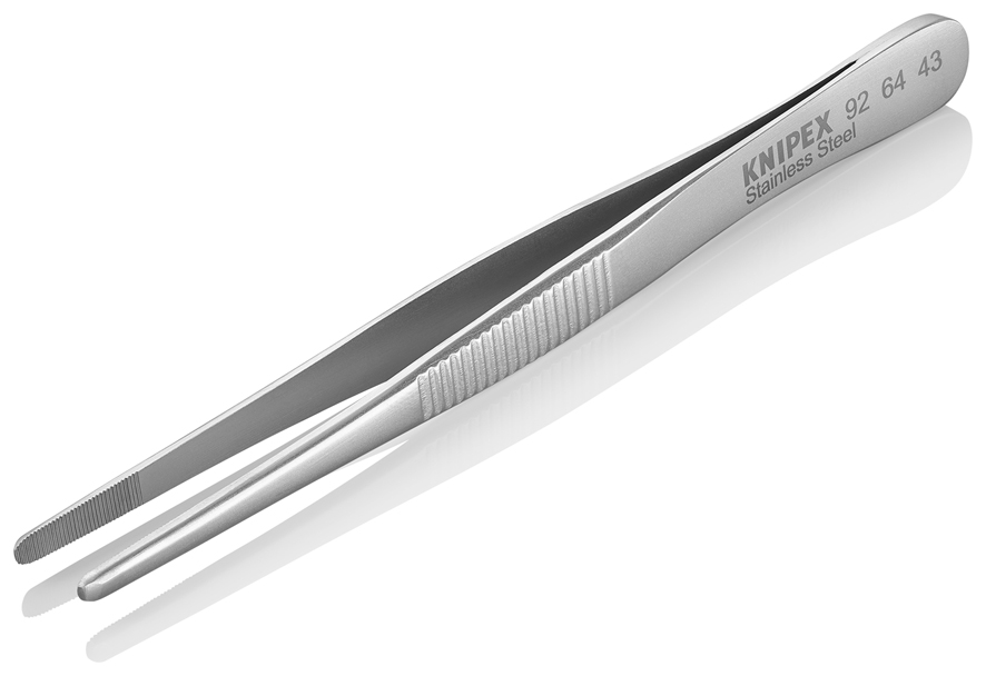 Пинцет захватный прецизионный, закруглённые зазубренные губки 2 мм, пружинная сталь, хром, 120 мм (KN-926443)