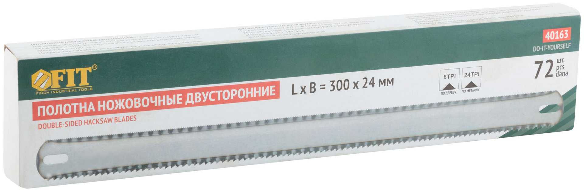 Полотна ножовочные металл/дерево ( 24 TPI / 8 TPI ), каленый зуб, широкие двусторонние, 300х24 мм, 72 шт. (40163)