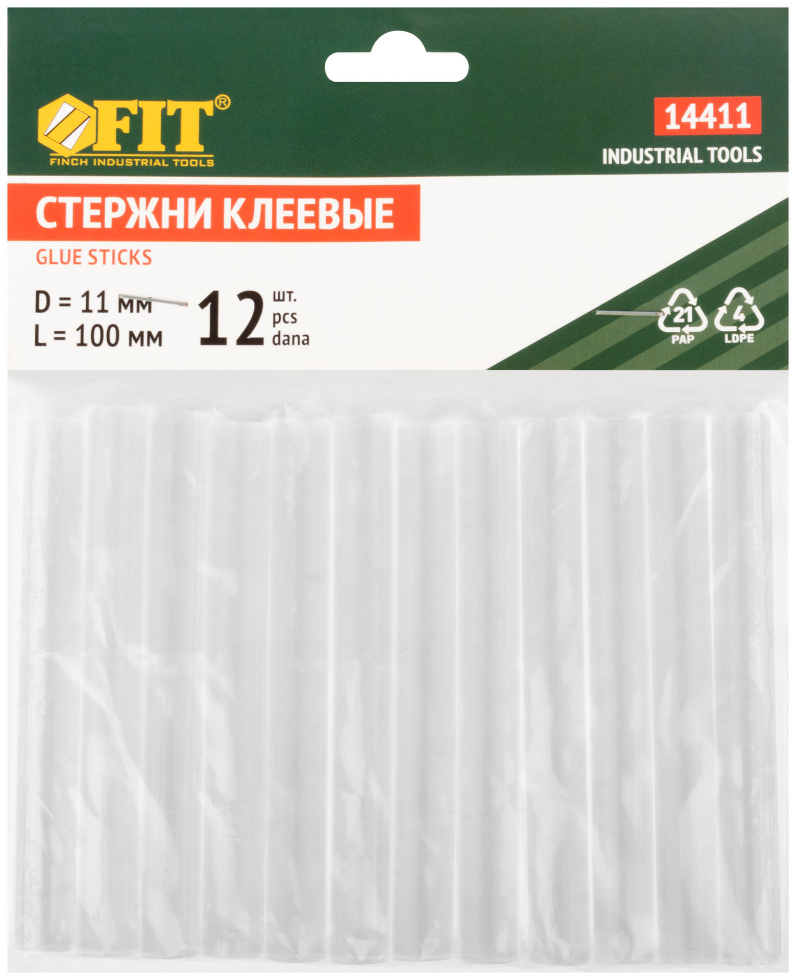 Стержни клеевые бесцветные 11х100 мм, 12 шт. (14411)