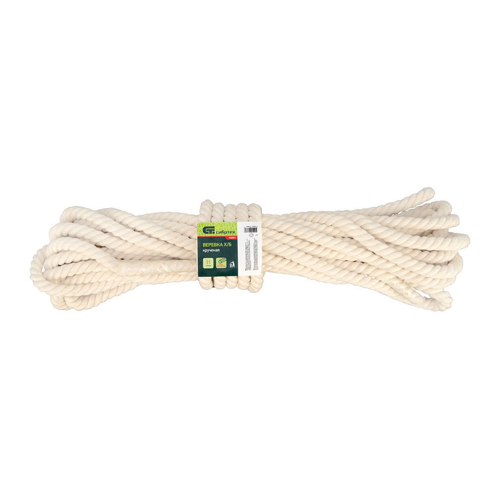 Веревка х/б, D 10 мм, L 11 м, крученая, 211 кгс Сибртех (94001)