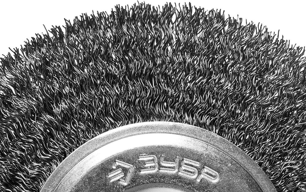 Щетка-крацовка дисковая для точильно-шлифовального станка 150?12.7 мм витая стальная проволока 0.3 мм ЗУБР Профессионал 35185-150_z02