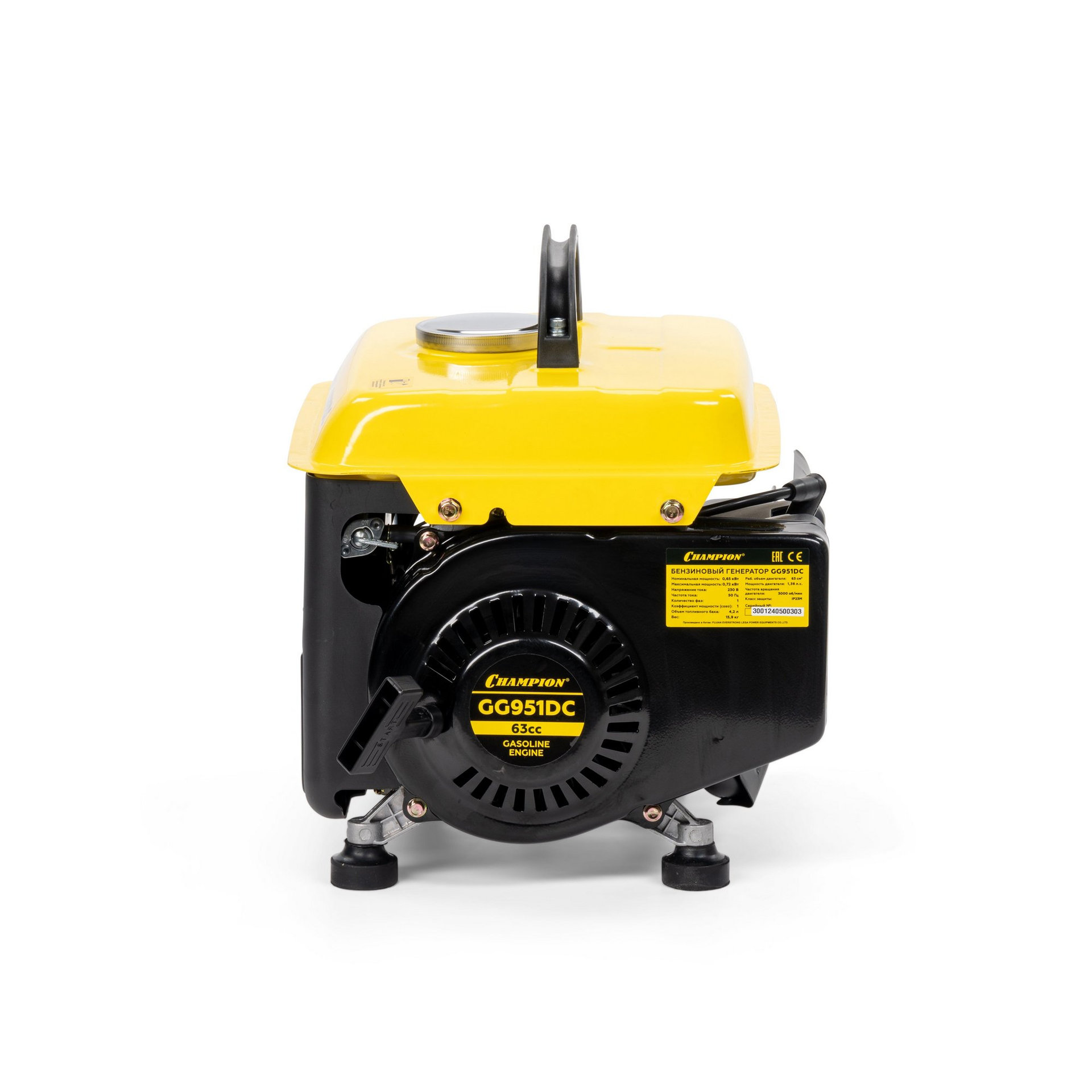 Генератор CHAMPION GG951DC (0,65/0,72кВт 1,36лс 2Т 4,2л 12В 15,9кг) (GG951DC)