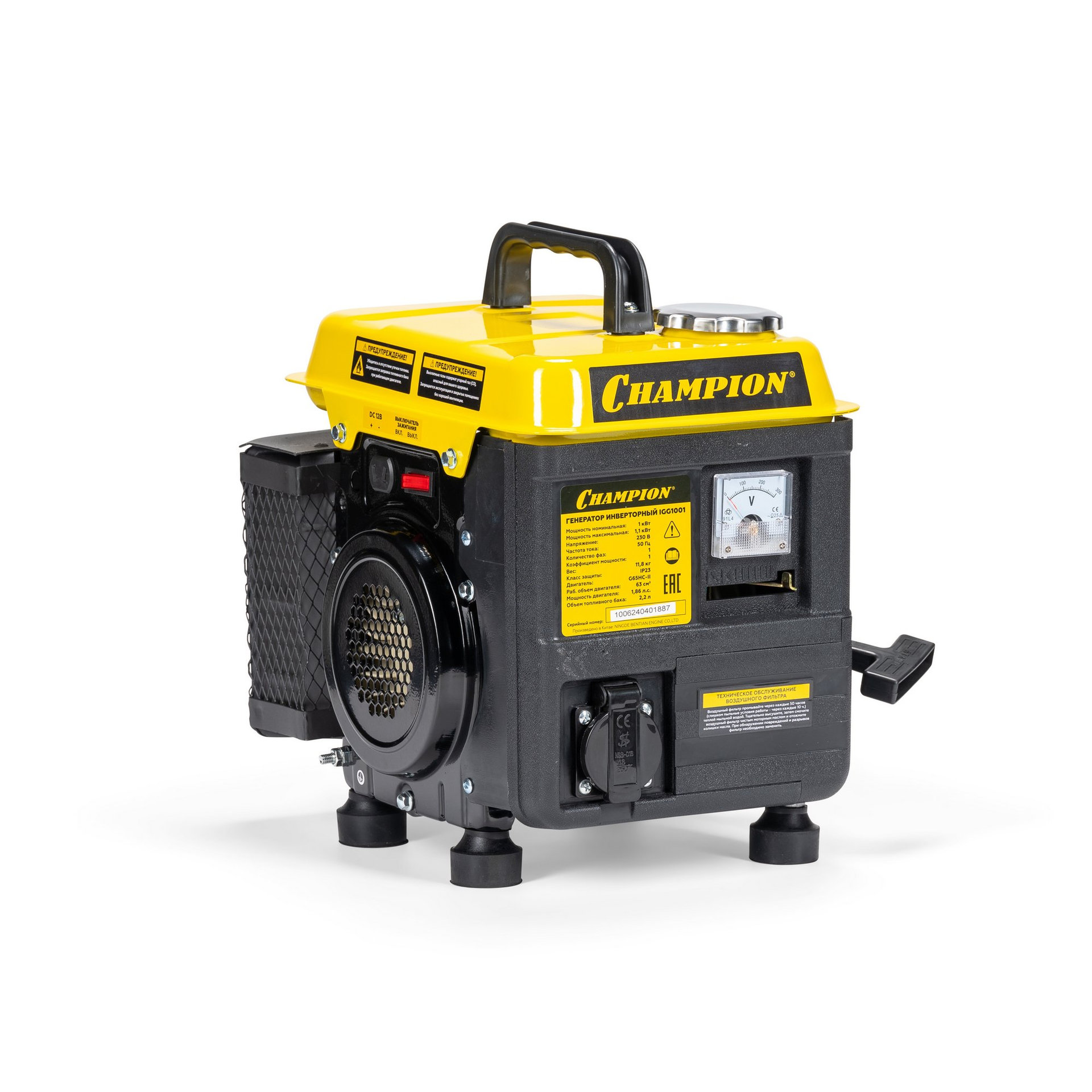 Генератор CHAMPION IGG1001 (1/1,1кВт 1,86лс 2Т 2,2л 12В 11,8кг) (IGG1001)