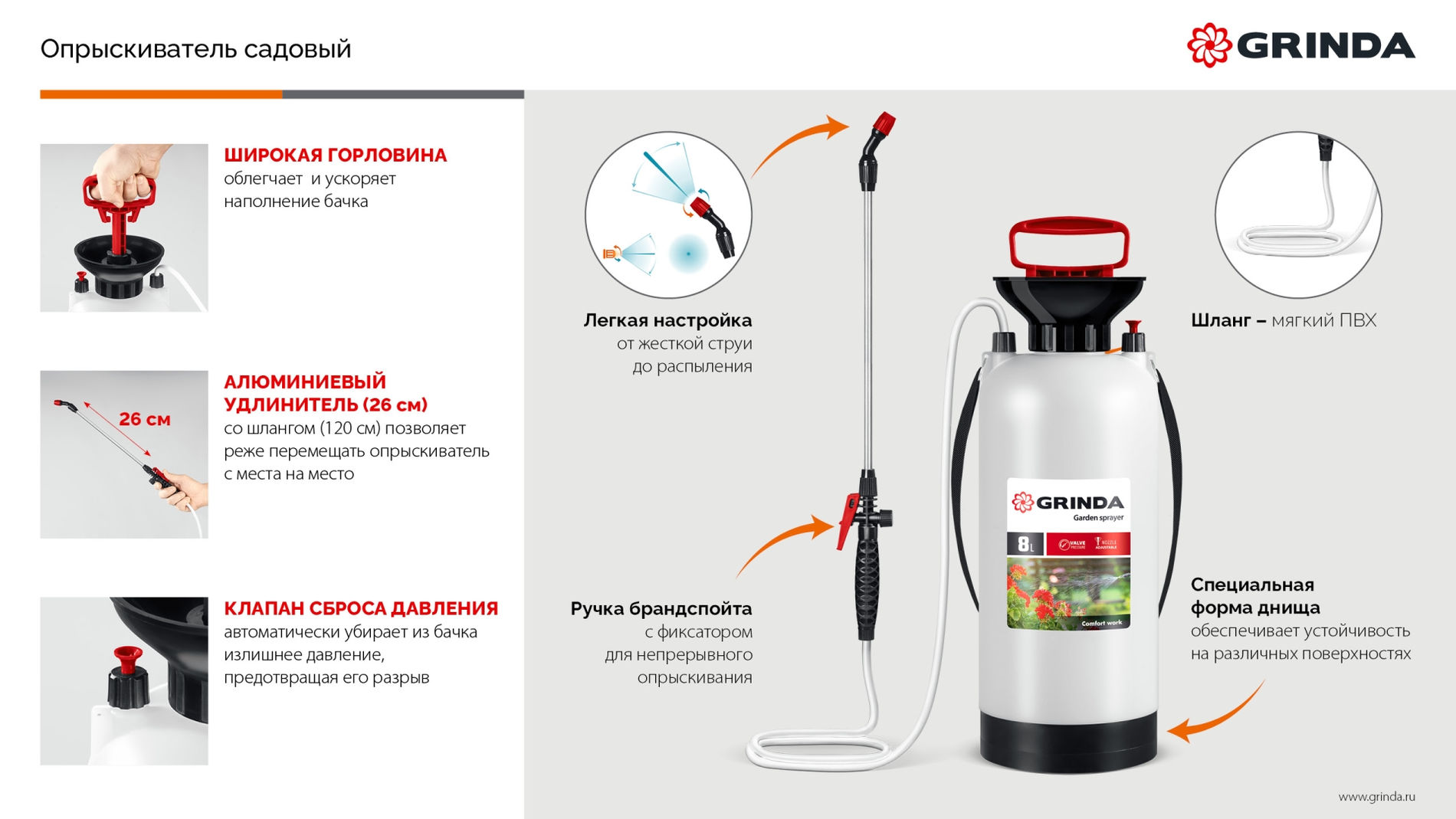 GRINDA TS-8, 8 л, широкая горловина, устойчивое днище, переносной опрыскиватель (8-425117_z03)
