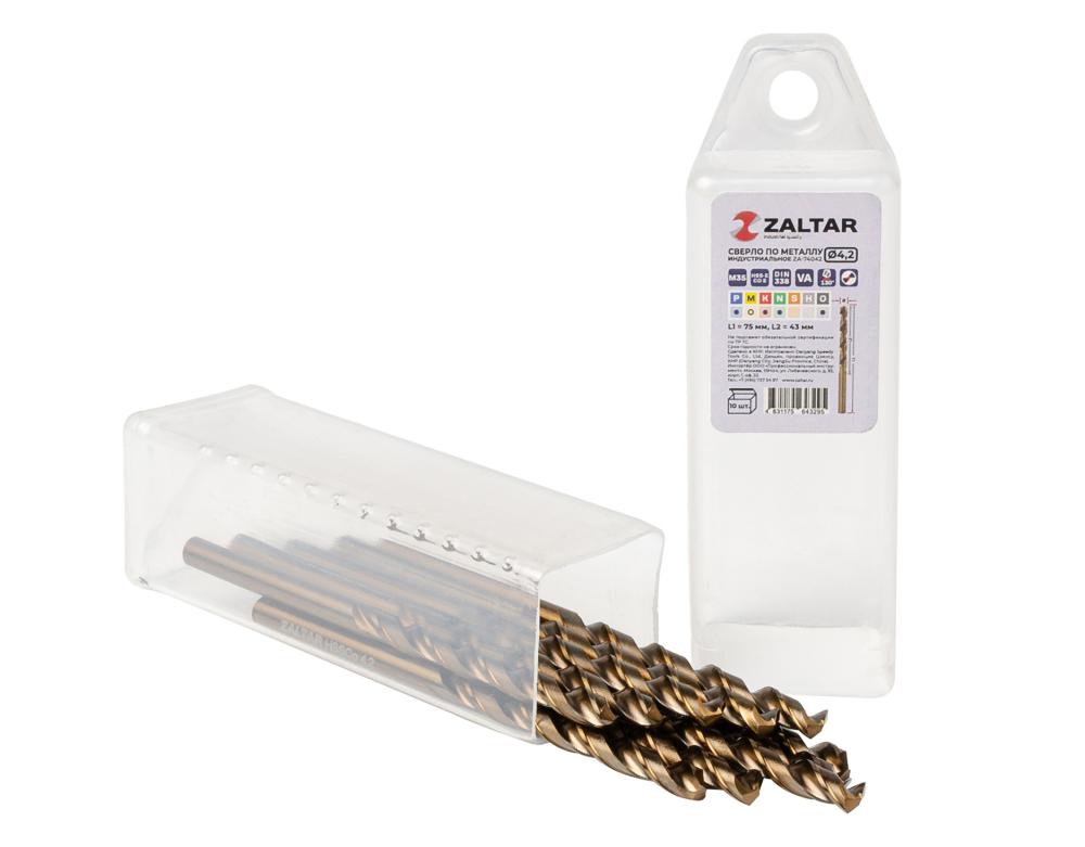 Комплект свёрл по металлу индустриальных, 10 шт, DIN 338, HSS-E Co5, Тип VA, 5xD, O4.20 мм (ZA-74042-S10)