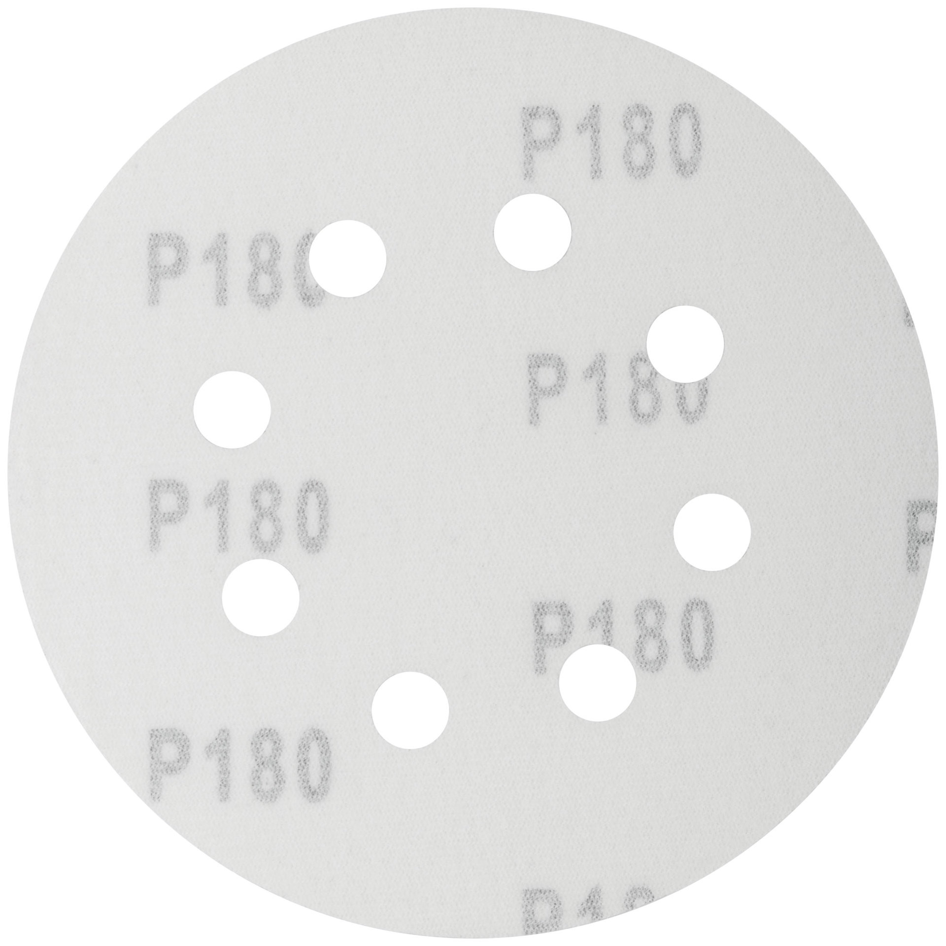 Круги шлифовальные с отверстиями (липучка), алюминий-оксидные, 125 мм, 5 шт. Р 180 (39668)