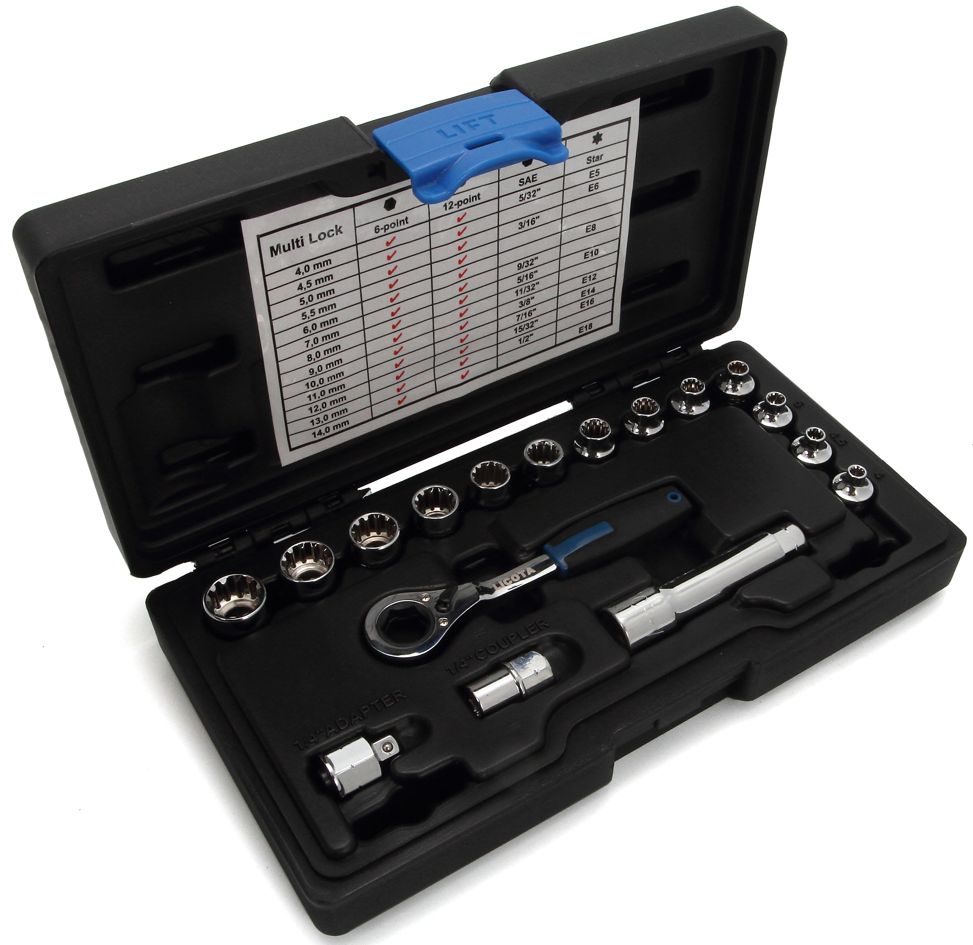 Набор торцевых головок проходных с аксессуарами 13 мм 17 пр. Licota ALK-1005P