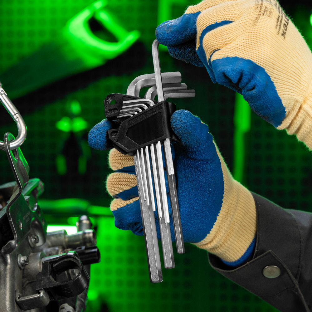 Набор ключей имбусовых, HEX, 1,5-10 мм, CrV, 9 шт., удлиненные Сибртех