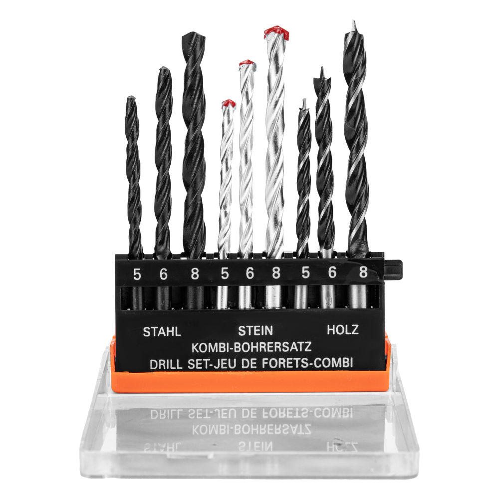 Набор сверл по бетону 5-6-8 мм, металлу 5-6-8 мм, дереву 5-6-8 мм, 9 шт, цилиндрический хвостовик Sparta (725055)