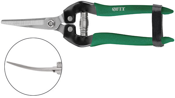 Секатор садовый, режущие кромки внахлест, изогнутые лезвия нерж. сталь, ПВХ накладки на ручки 190 мм (77077)