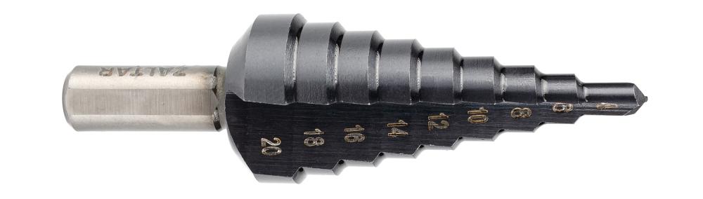 Сверло ступенчатое, HSS TiAlN, Gr.2, O4-20 мм, прямая канавка, трёхплоскостной хвостовик (ZA-50067)