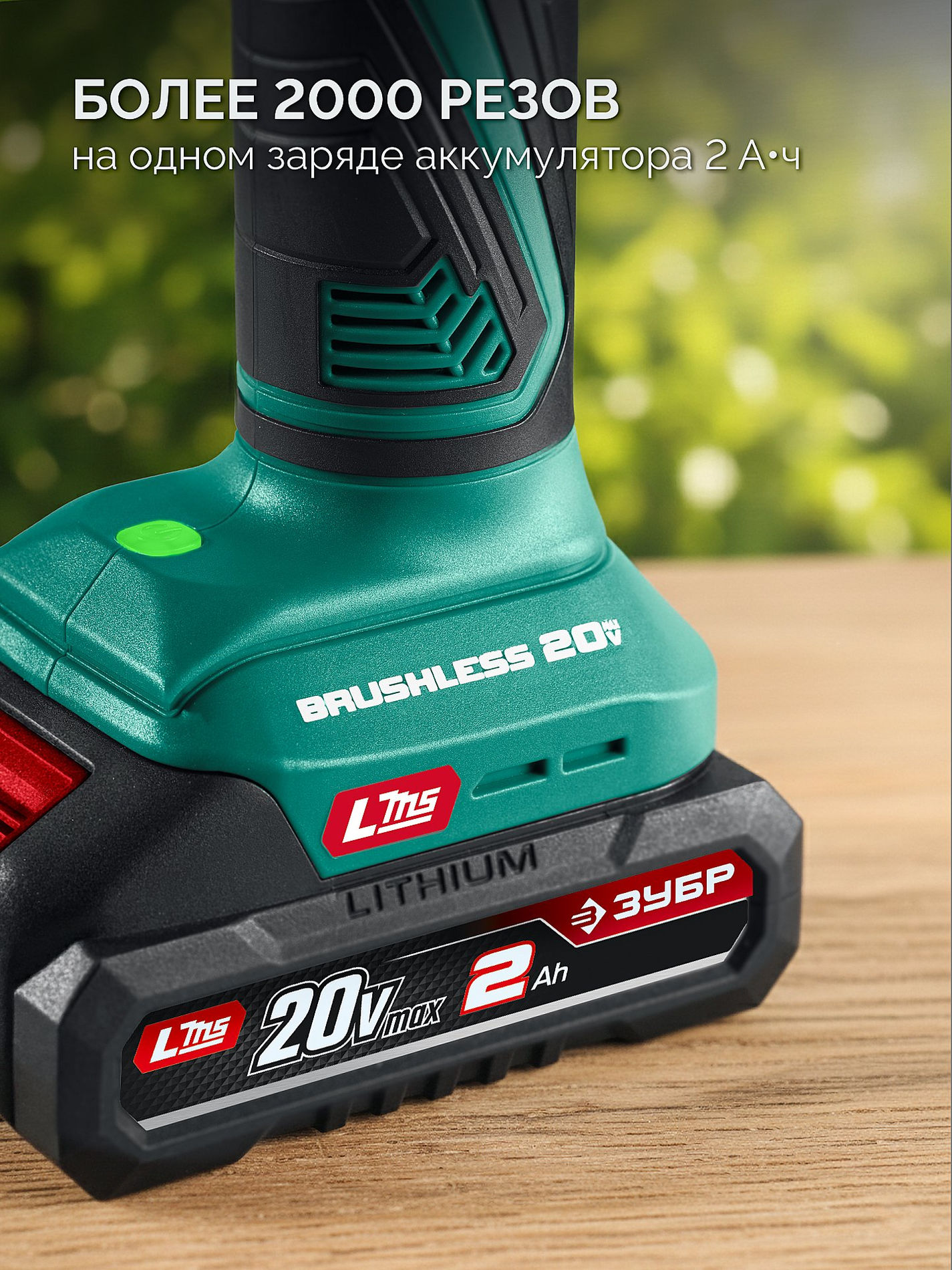 ЗУБР 20 В, 40 мм макс. рез, 1 АКБ LMS (2 Ач), секатор аккумуляторный (СКБ-2040-21)