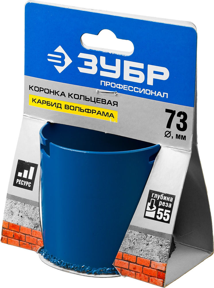 Коронка кольцевая 73 мм, L 55 мм, карбид вольфрама ЗУБР Профессионал 33350-73_z01