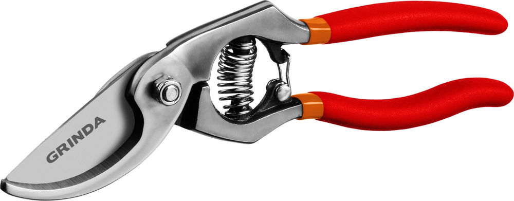 Плоскостной секатор G-7, 210 мм, высокоуглеродистая сталь, направленное под углом лезвие, цельнокованый, покрытие ПВХ GRINDA 423107