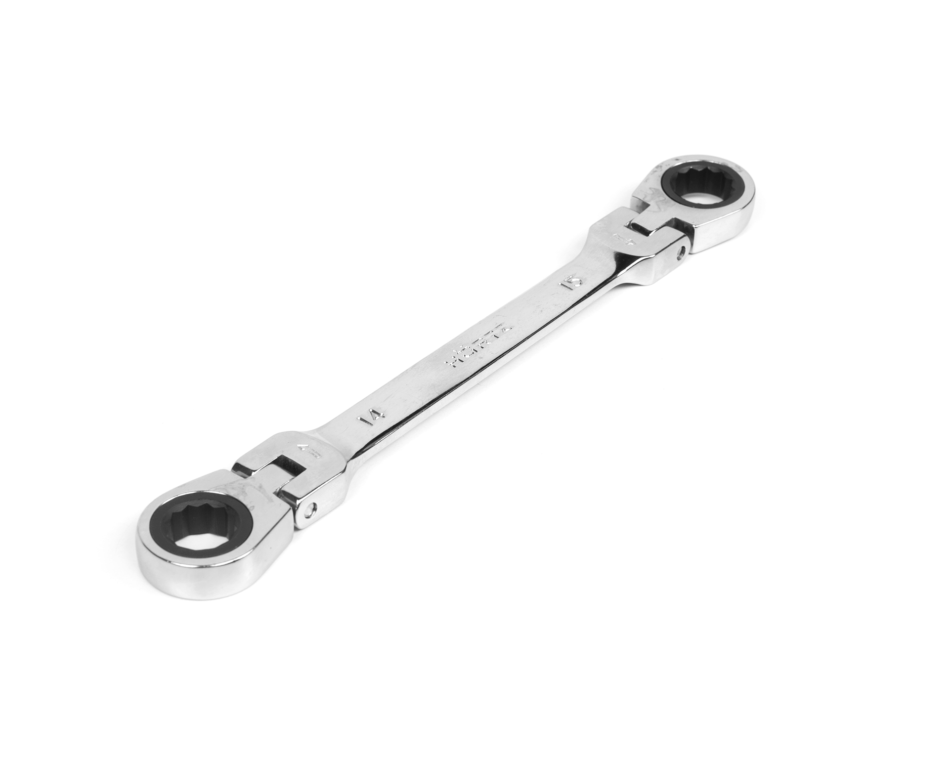 Ключ накидной двусторонний 14х15 мм трещоточный шарнирный хром HORTZ