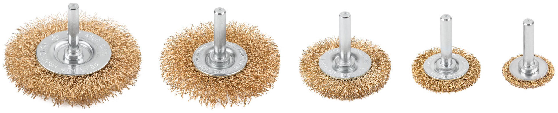 Набор щеток для дрели, 5 шт. (Плоские 25,38,50,65,75 мм, латун. витая проволока, блистер, CUTOP Profi