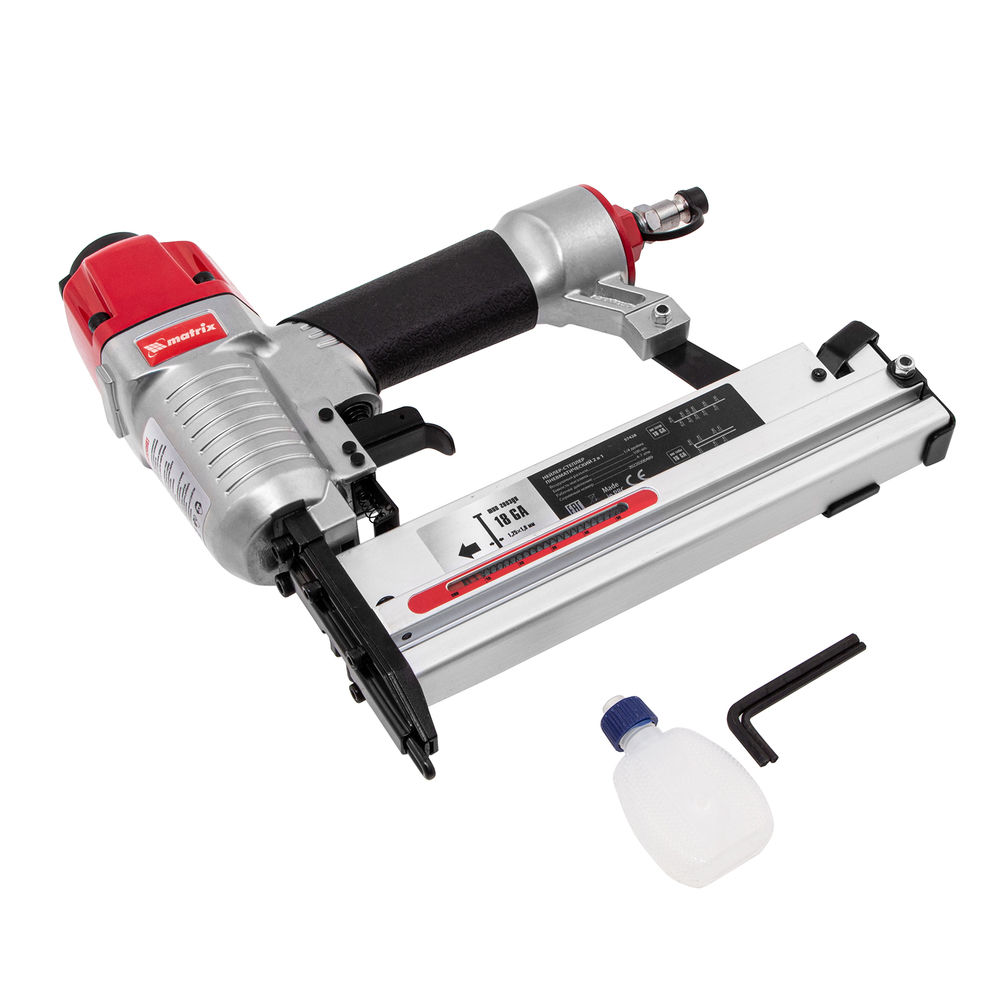 Нейлер-степлер пневматический 2 в 1, с регулировкой глубины забивания, гвозди 18GA, скобы 18GA Matrix (57428)