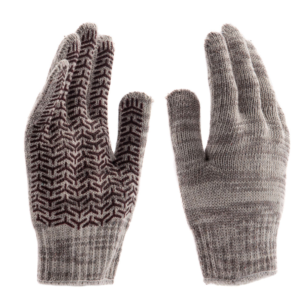 Перчатки трикотажные усиленные, гелевое ПВХ-покрытие, 7 класс, бело-серый меланж Сибртех (68182)