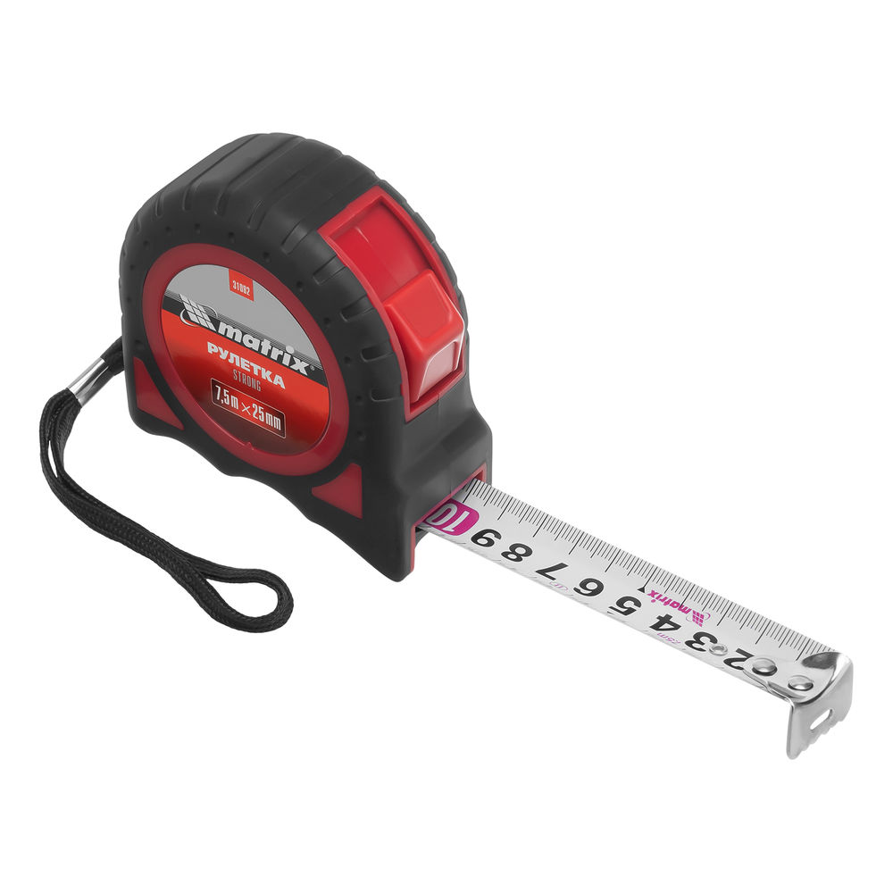 Рулетка Strong,7,5 м х 25 мм,обрезиненный корпус Matrix