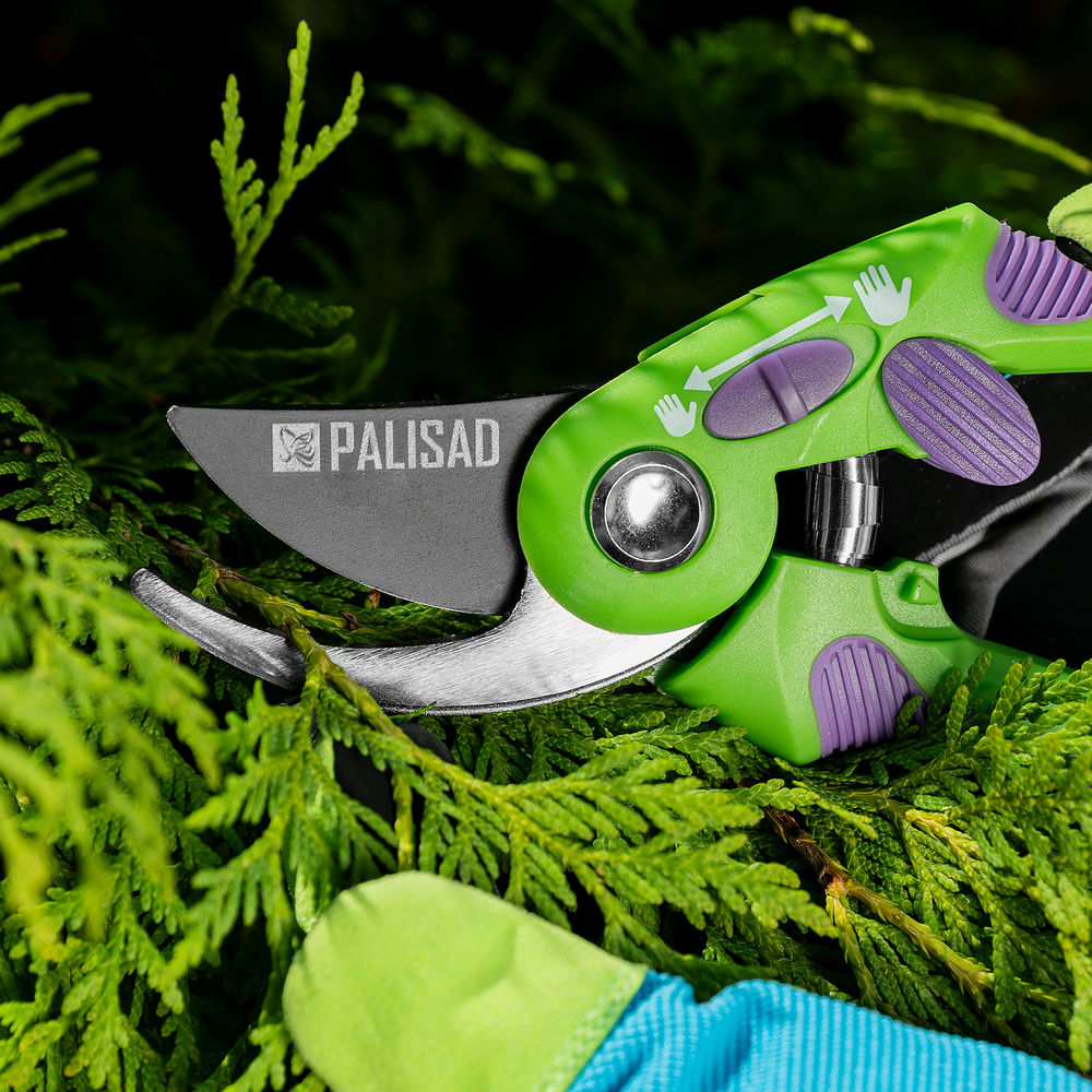 Секатор прямого реза, 215 мм, регулировка захвата, двухкомпонентные рукоятки, Palisad (60485)