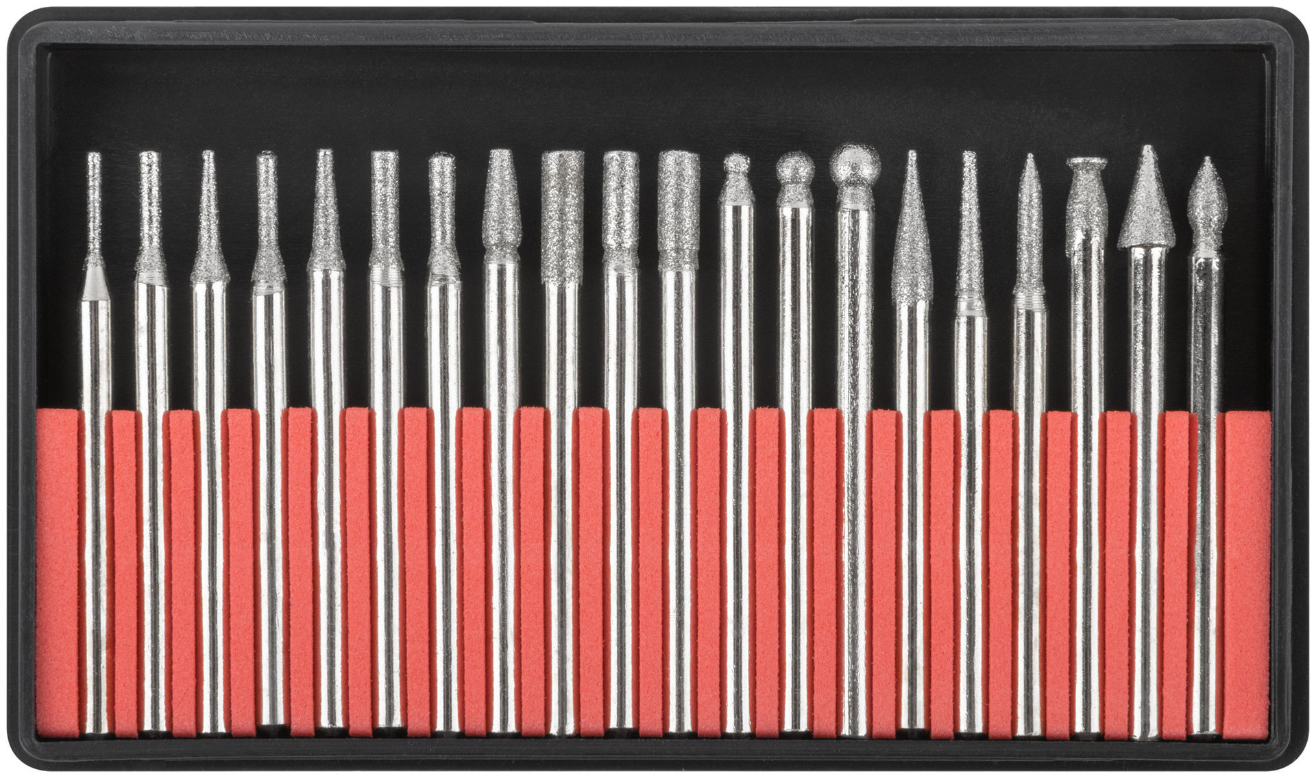 Шарошки, усиленная сталь с алмазным напылением, штифт диам. 3 мм, 20 шт. (36483)