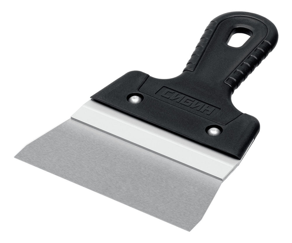 Шпатель фасадный нержавеющий усиленный 150 мм, с алюминиевой направляющей СИБИН 10083-15