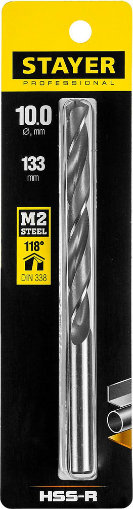 Сверло по металлу быстрорежущая сталь P6M5 Professional HSS-R STAYER 10.0x133 мм 29602-10  