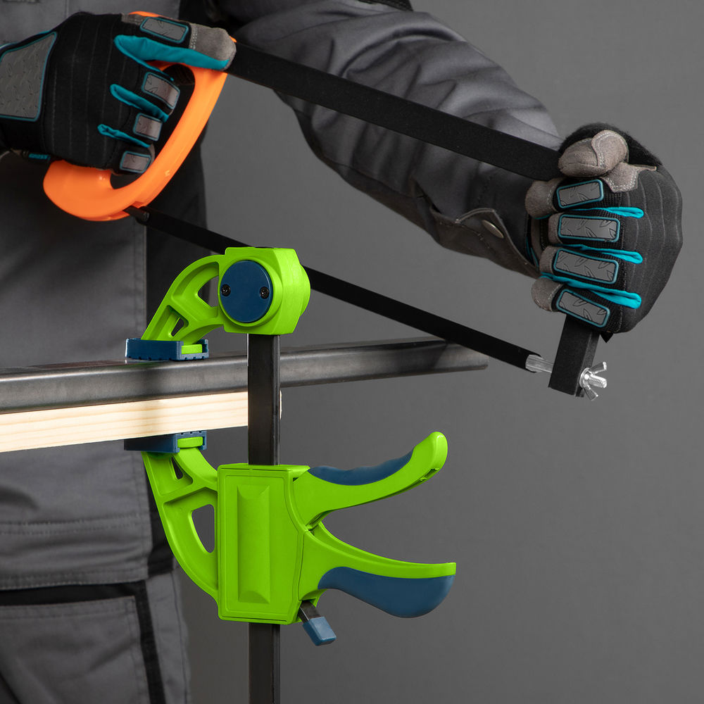 Струбцина F-образная, быстрозажимная, 150 х 70 х 360 мм, пластиковый корпус, фиксатор, двухкомпонентная рукоятка Сибртех (20563)