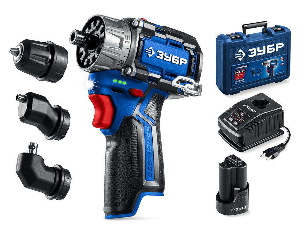 Модульная дрель-шуруповерт 12 В 45 Н·м 1 АКБ тип Т7 2 А·ч BRUSHLESS кейс Профессионал ЗУБР КОМБИ #2 DB-125-21