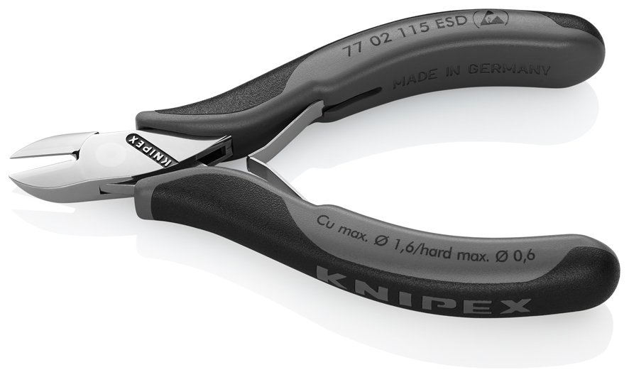 Бокорезы для электроники ESD, округлая головка, 115 мм, 2-комп антистатические ручки (KN-7702115ESD)