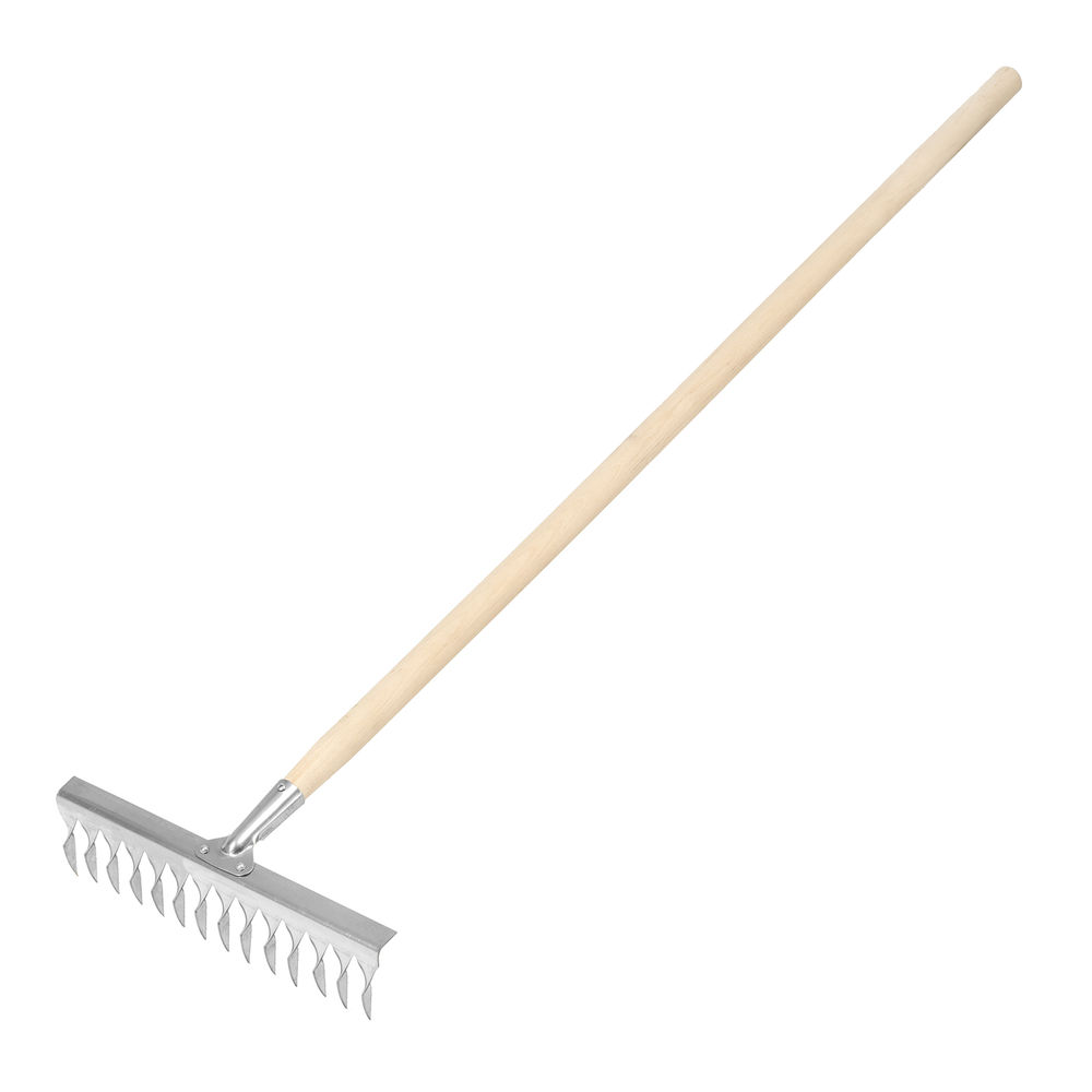 Грабли, нержавеющая сталь, 340 х 1300 мм, 14 витых зубьев, деревянный черенок, Сибртех (61760)