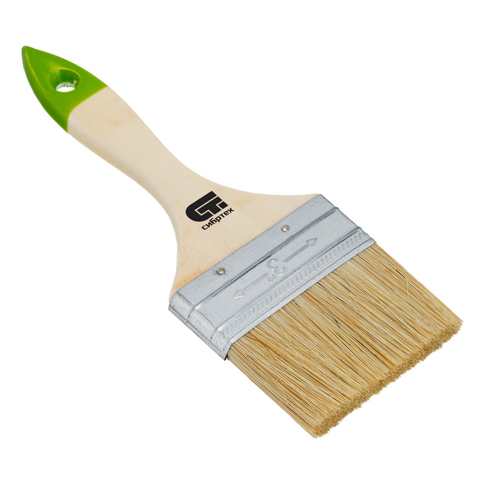 Кисть плоская 75 мм, натуральная щетина, деревянная ручка Сибртех (82265)