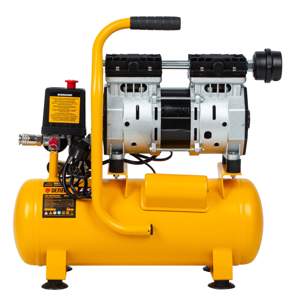 Компрессор DLS650/10 безмаслянный малошумный 650 Вт, 120 л/мин, ресивер 10 л Denzel (58021)