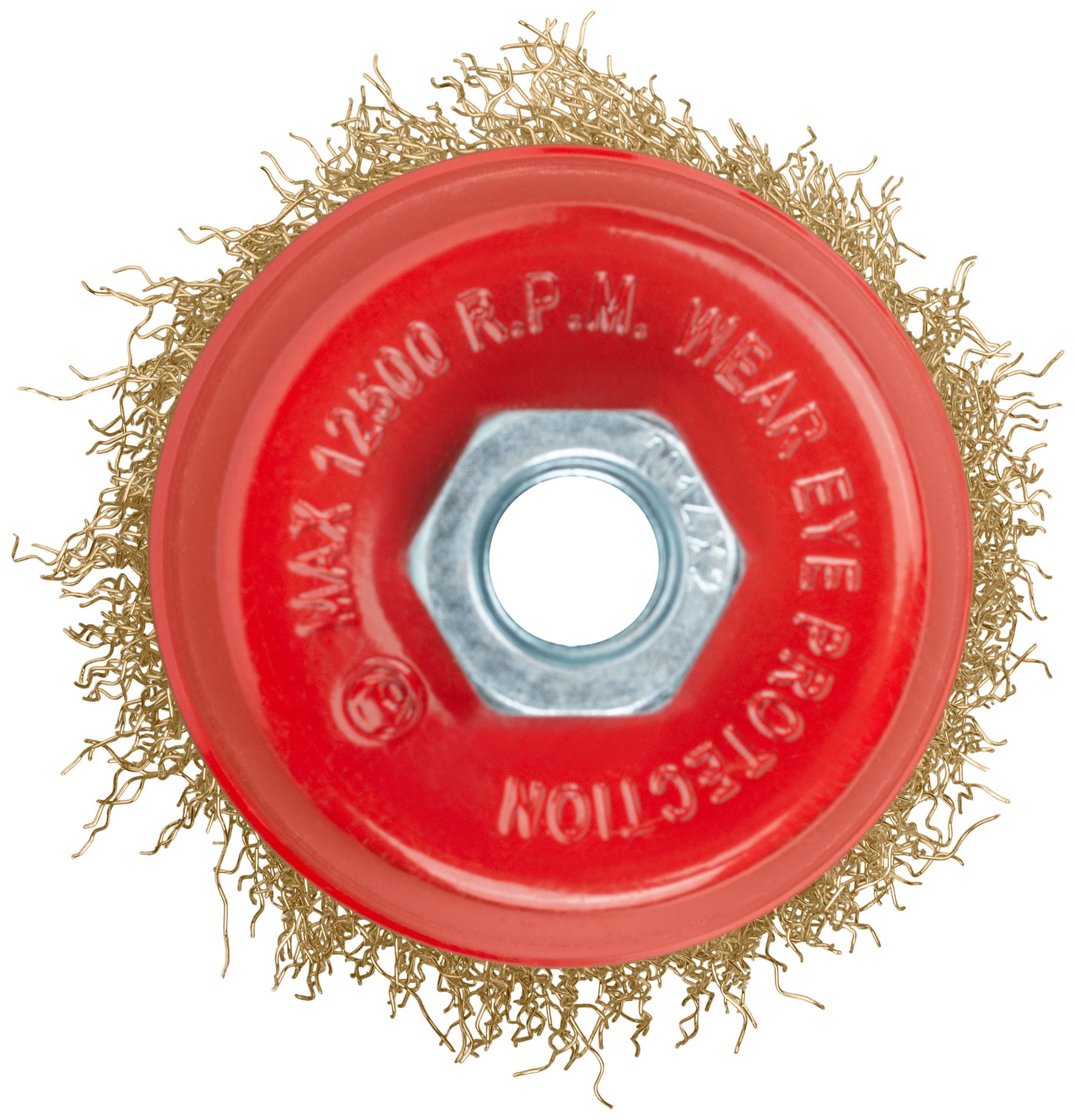 Корщетка-чашка, гайка М14, стальная латунированная волнистая проволока 75 мм (39267)