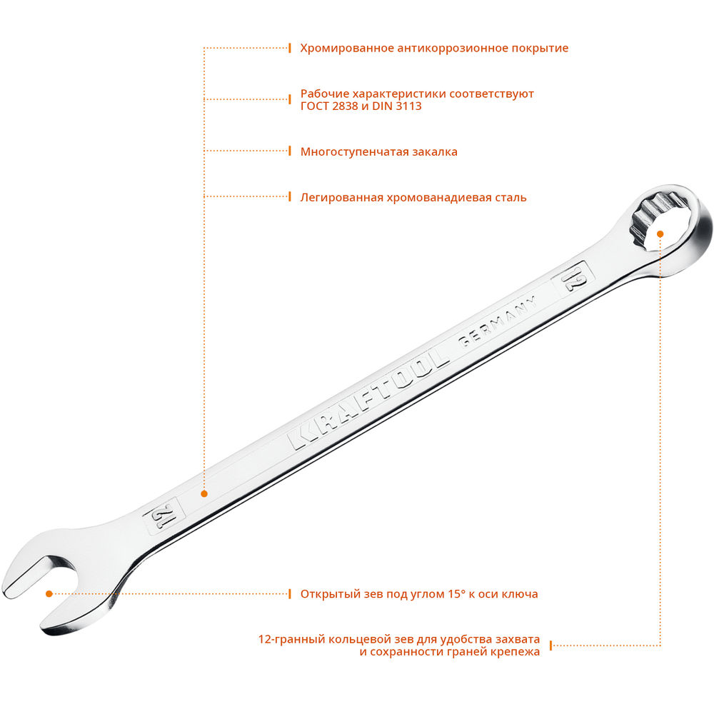 Ключ гаечный комбинированный 12 мм KRAFTOOL 27079-12