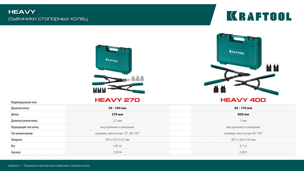 Съемник стопорных колец 270 внешний/внутренний HEAVY KRAFTOOL 22814