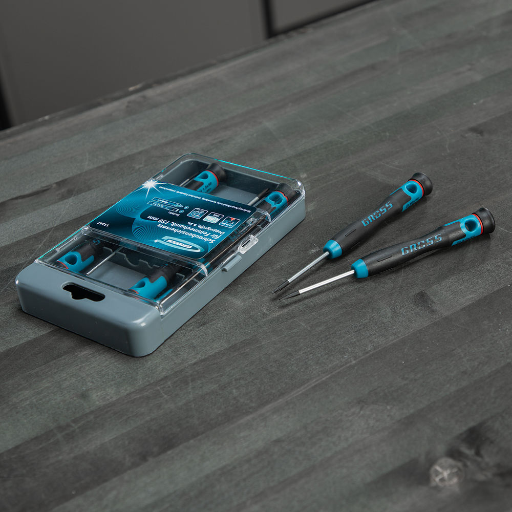 Набор отверток для точной механики, CrMo, двухкомпонентные рукоятки, 6 шт, пластиковый бокс Gross (13347)