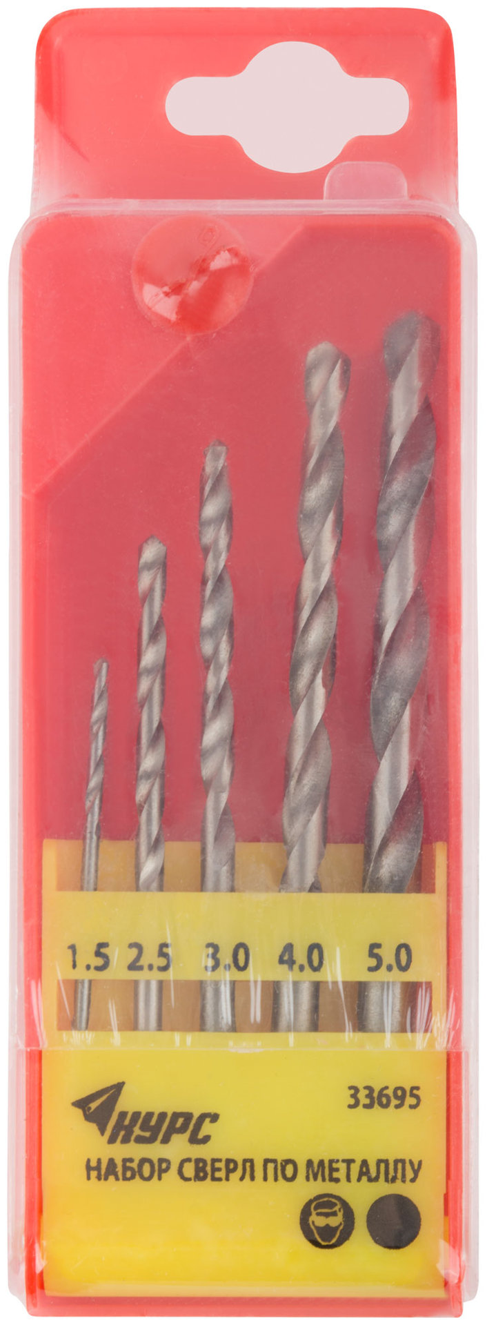 Набор сверл HSS по металлу полированных, 5 шт. (1,5-2,5-3-4-5 мм) (33695)