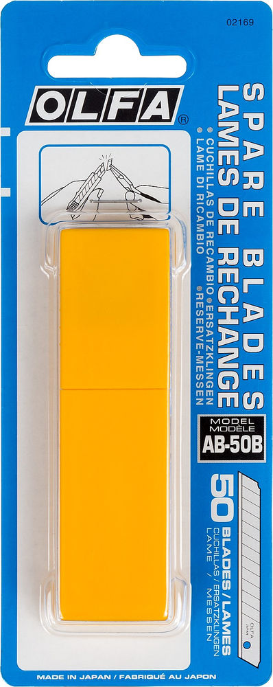 Сегментированные лезвия 9 мм, 50 шт, в пластиковом кейсе + блистер OLFA OL-AB-50B