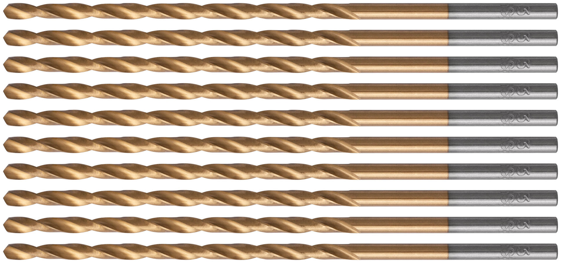 Сверла HSS по металлу, удлиненные, титановое покрытие 3,0х100 мм (10 шт.) (34230)