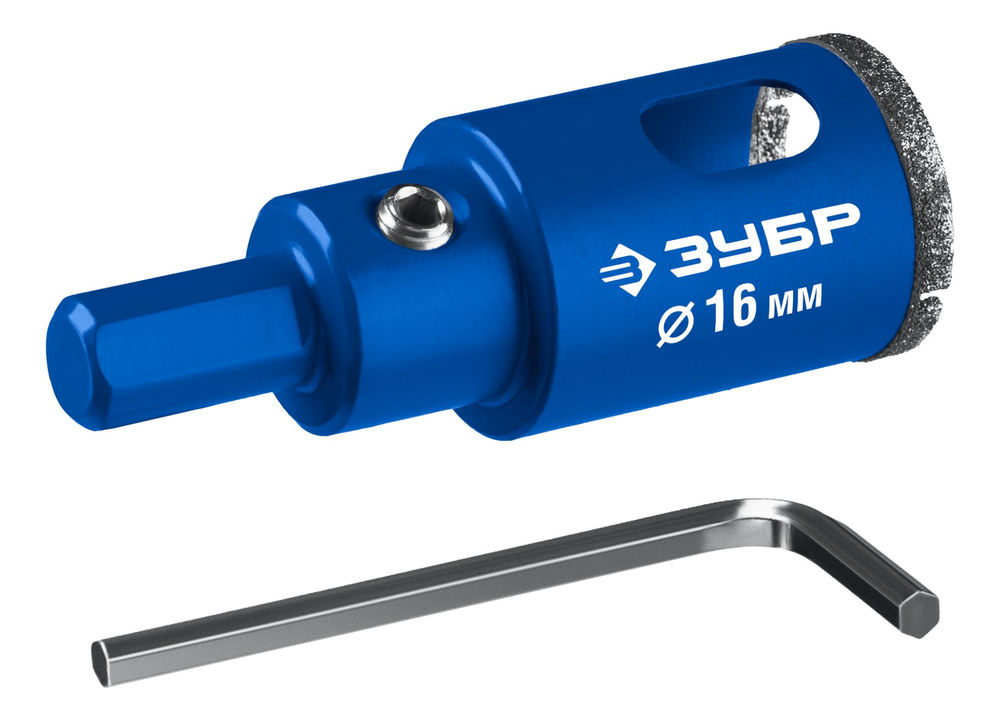 Коронка алмазная АГК, d 16 мм, центр. сверло, трехгранный хвост, Р60 ЗУБР Профессионал 29850-16_z01