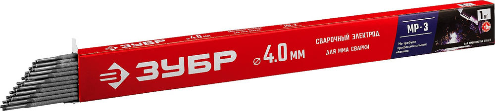 Электрод сварочный МР-3 рутиловый D 4.0 x 450 мм, 1 кг в коробке ЗУБР 40011-4.0