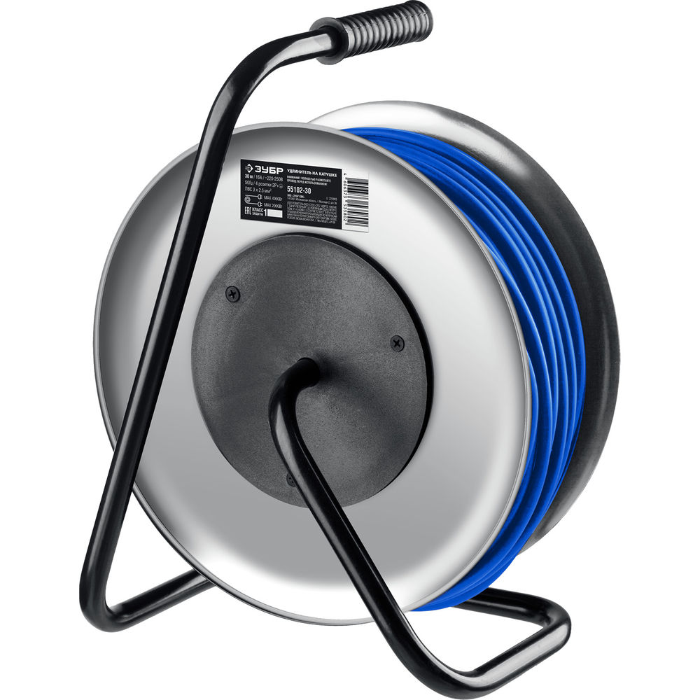 Удлинитель силовой на стальной катушке ПВС 3 x 2.5 мм2 30 м 4000 Вт IP44 ЗУБР ПВС-325 Профессионал 55102-30