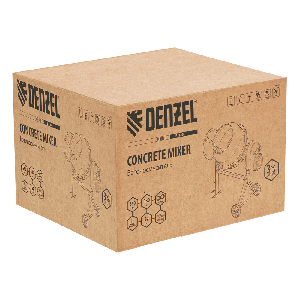 Бетоносмеситель B-125, 550 Вт, 130 л Denzel (95421)