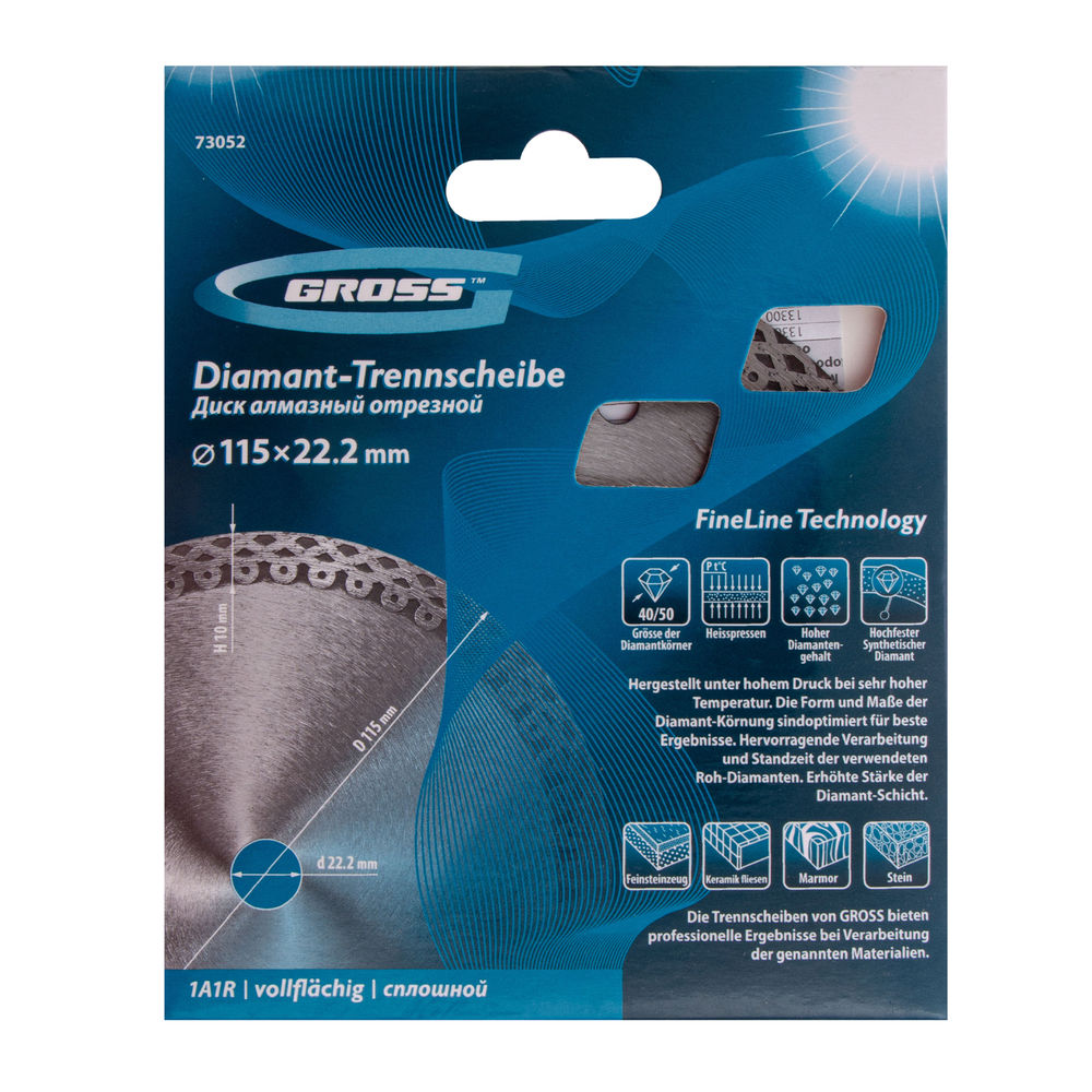 Диск алмазный, 115 х 22.2 мм, тонкий, сплошной (Jaguar) мокрая резка Gross (73052)
